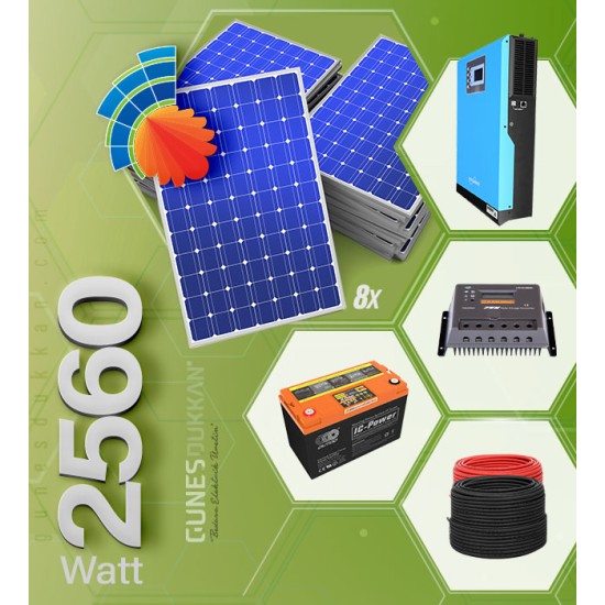 Solar Enerji Paketi 2,720 kWh - Çamaşır Makinesi, TV, Normal Boy Buzdolabı, Lamba, Uydu, Ev Aletleri, Su pompası ve Şarj