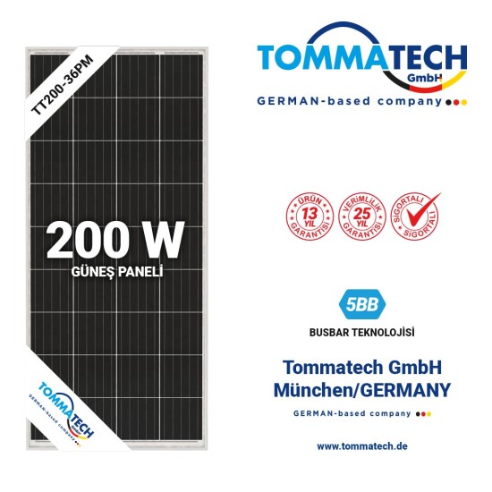 Tommatech 230Wp Monokristal Half Cut Multi Busbar 72PM Güneş Paneli